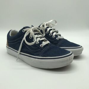 Vans Off The Wall Denim Navy Blue Brown Lace Up Women's Sz 6.5 Sneakers Shoes